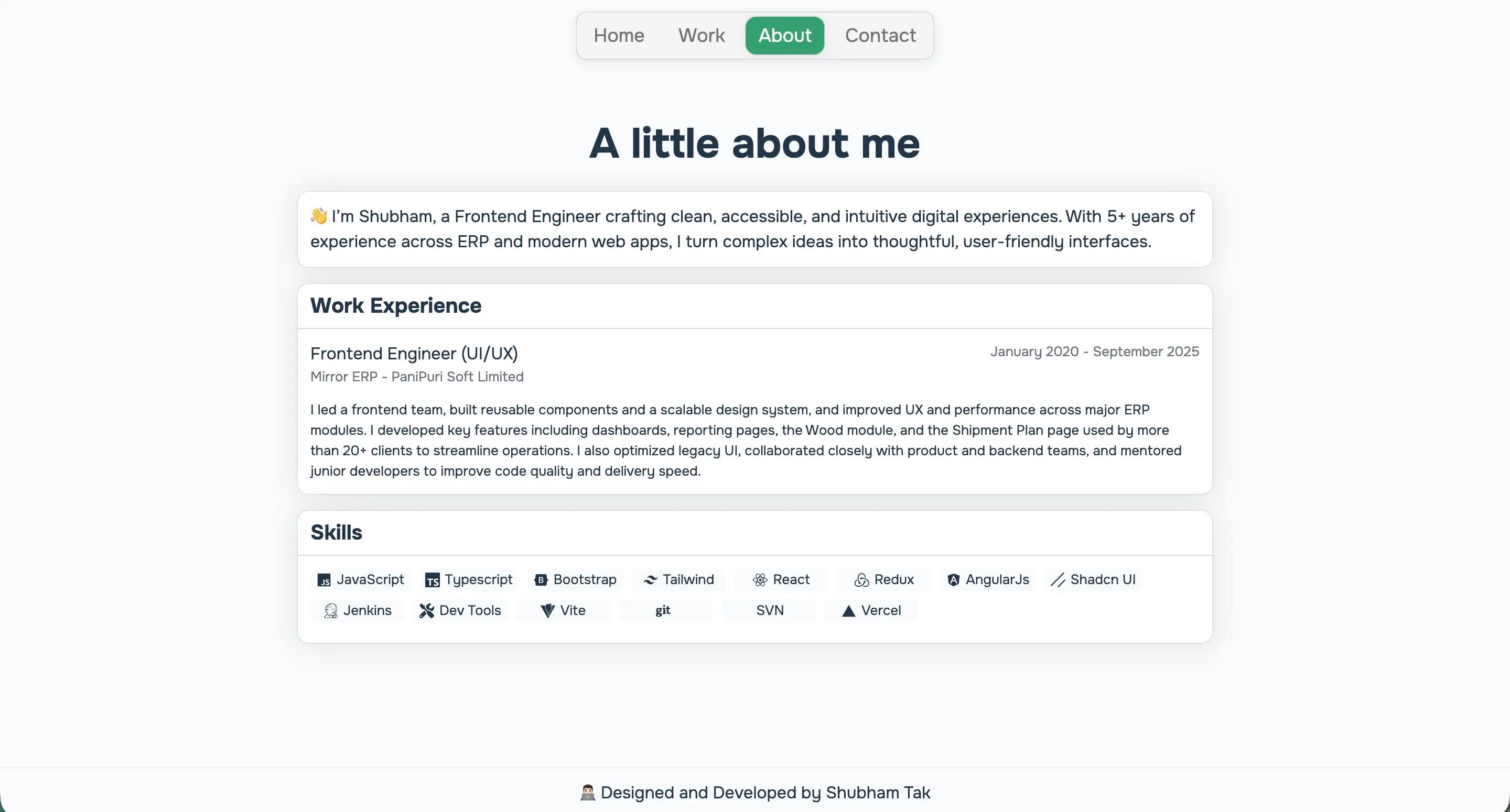 Portfolio website of Shubham Tak