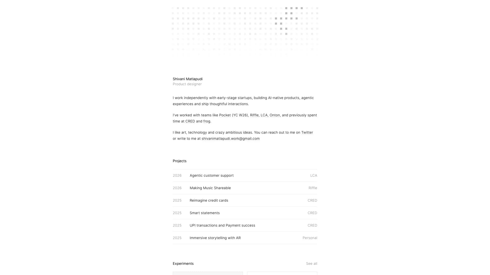 Portfolio website of Shivani Matlapudi