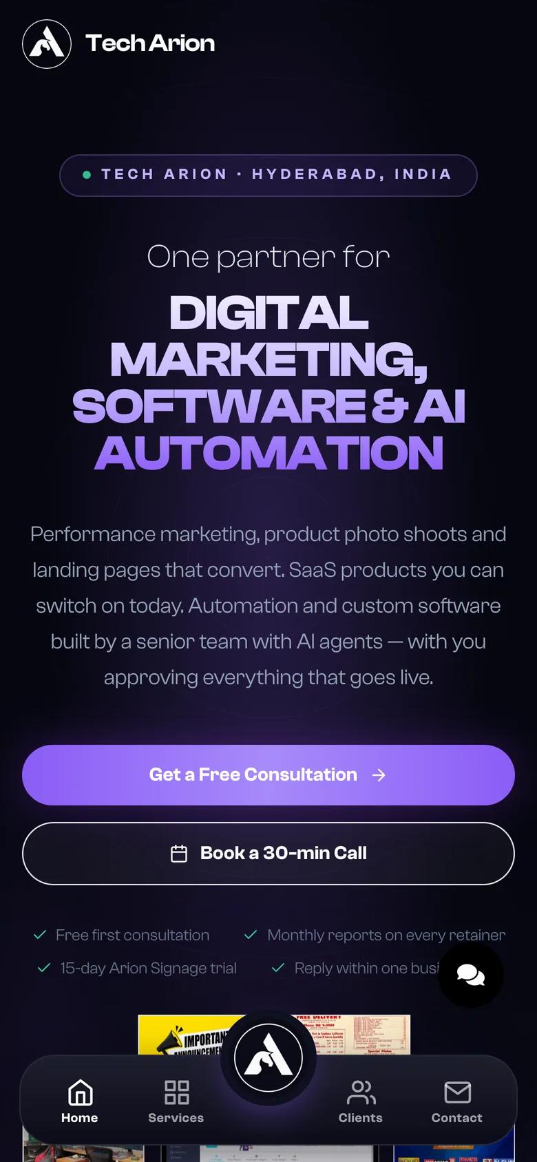 The same site on a phone, with the badge in the corner.